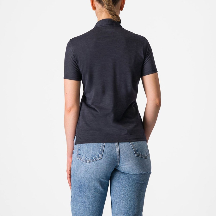 Casual Castelli MERINO W POLO Feminino Pretas | BQMKR0347