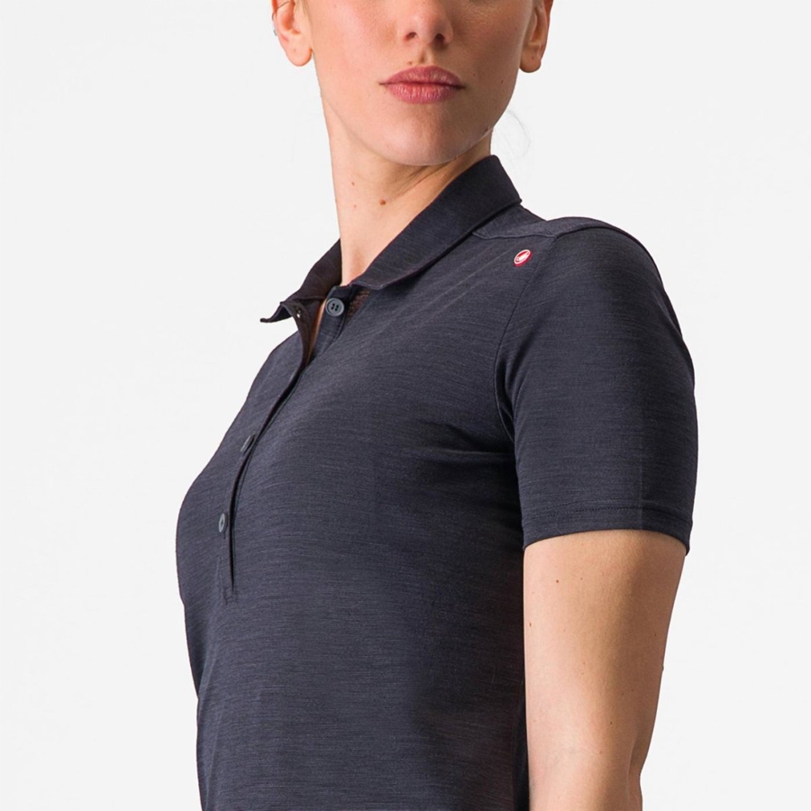 Casual Castelli MERINO W POLO Feminino Pretas | BQMKR0347