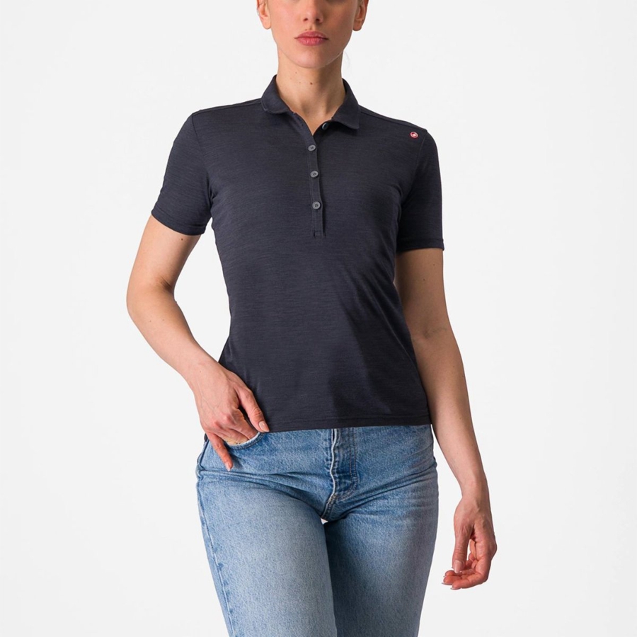 Casual Castelli MERINO W POLO Feminino Pretas | BQMKR0347