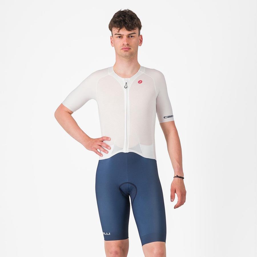 Fato De Velocidade Castelli SANREMO BTW X2 Masculino Branco Azuis | LKGJS5164