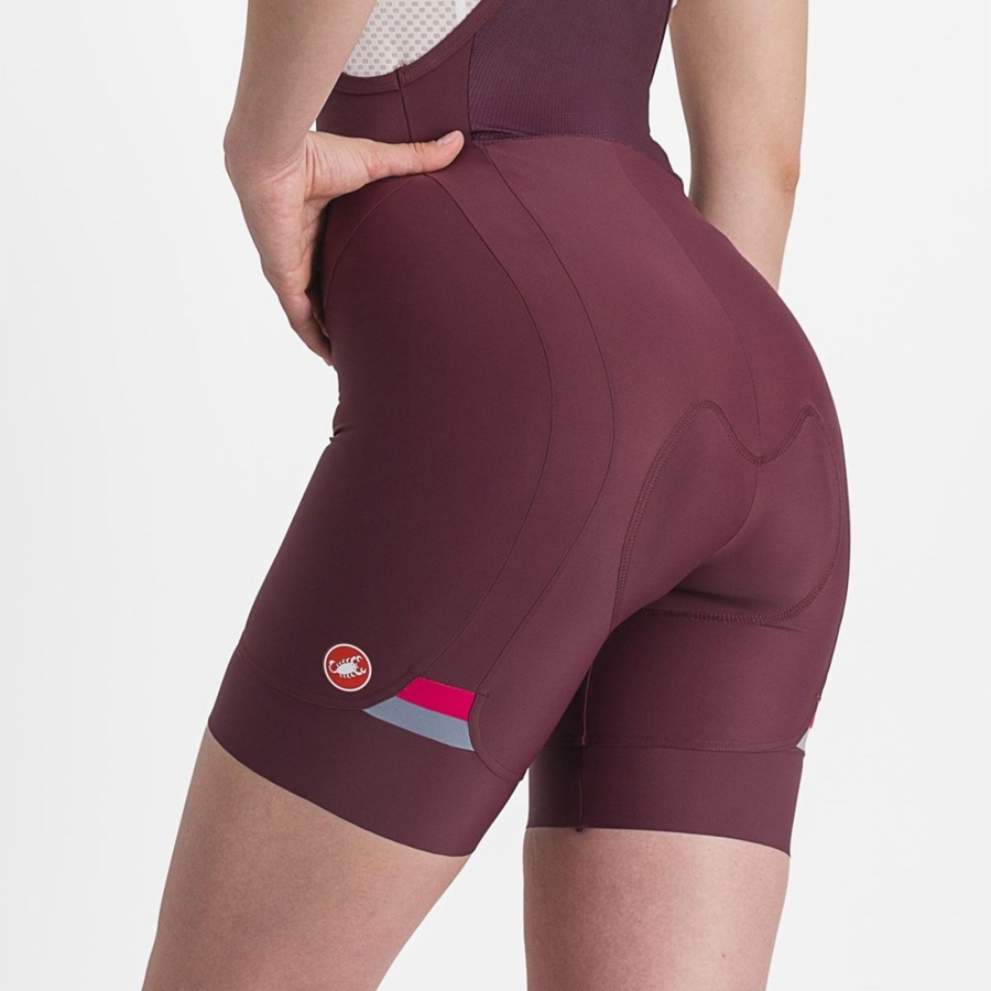 Shorts Com Babador Castelli PRIMA Feminino Bordeaux Escuro Vermelhas | NTAXQ5240